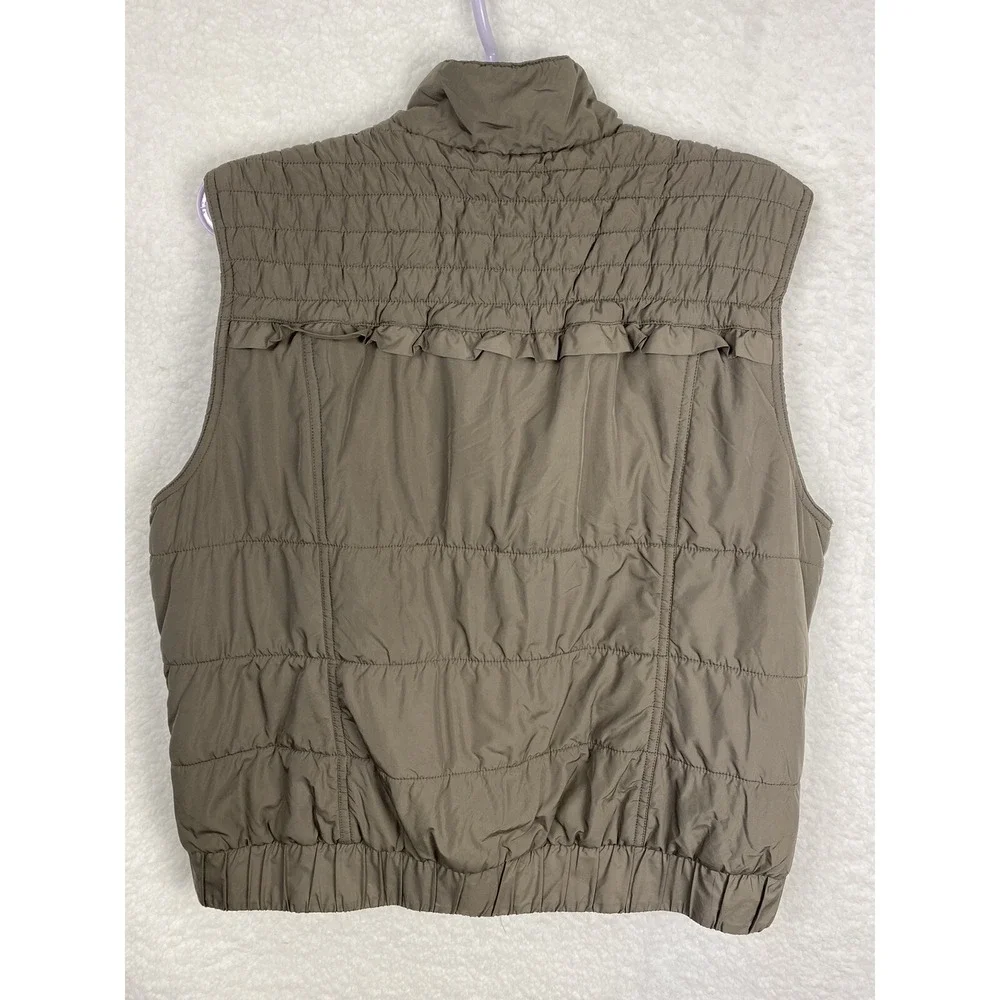 Christopher & Banks Vest Women's XL Olive Green Full Zip Ruffle Zip Up‎ Pockets